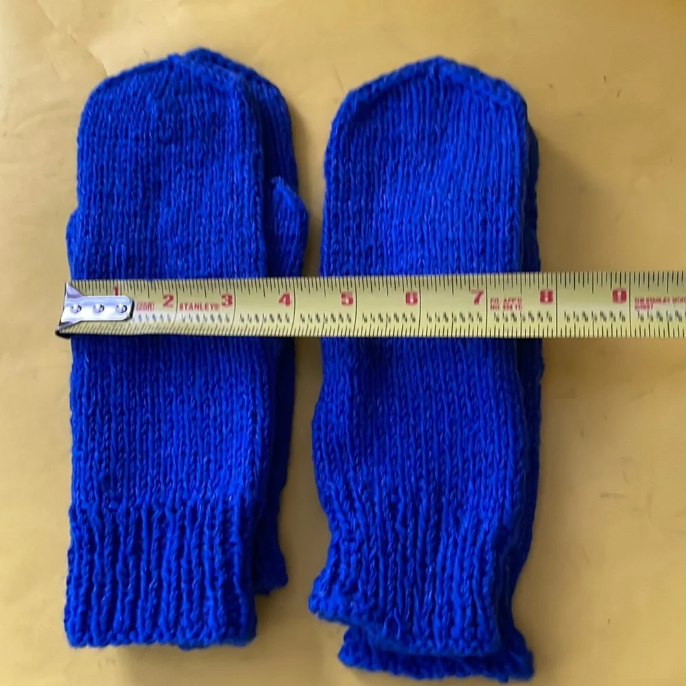 Royal blue hand knitted wool mittens